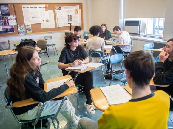 Students working in a group in a criminal justice class.