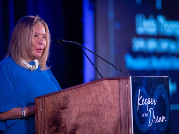President Linda Thompson of Westfield State delivering her remarks at the 2025 Keeper of the Dream Dinner.