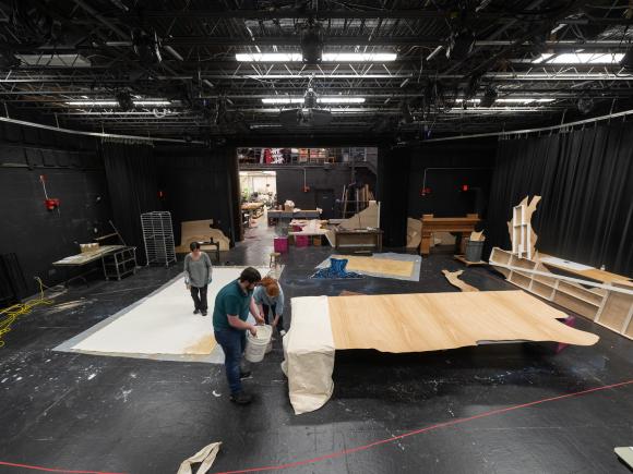 Students in the set design class work to complete pieces that will be used in the production of Into the Woods.