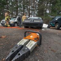 Life Star air ambulance visits Westfield State University, as EMS students learn vehicle extraction techniques, November 2018.